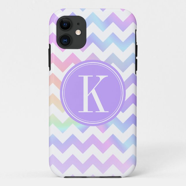 Pastel Rainbow White Chevron Custom Monogram Case-Mate iPhone Case (Back)