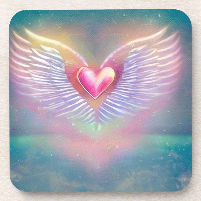 Pastel Rainbow Winged Heart Coaster (Front)