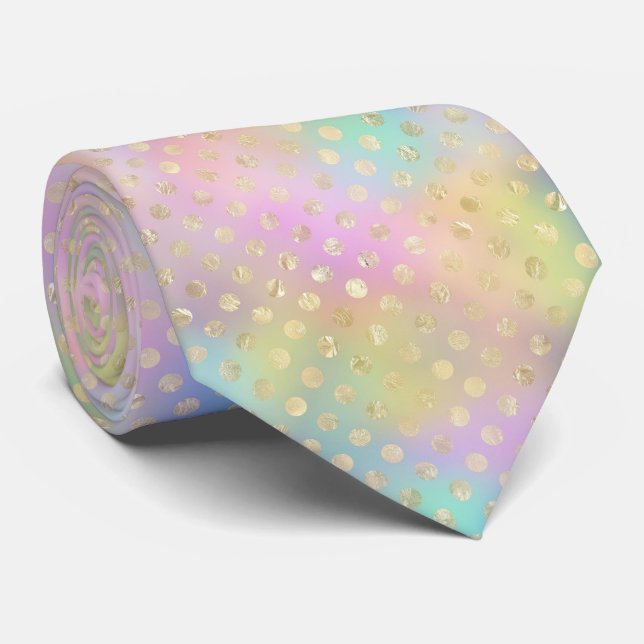 Pastel Rainbow  with Gold Flourish Neck Tie (Rolled)