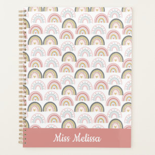 Pastel Rainbow With Heart Pattern Awesome Teacher  Planner