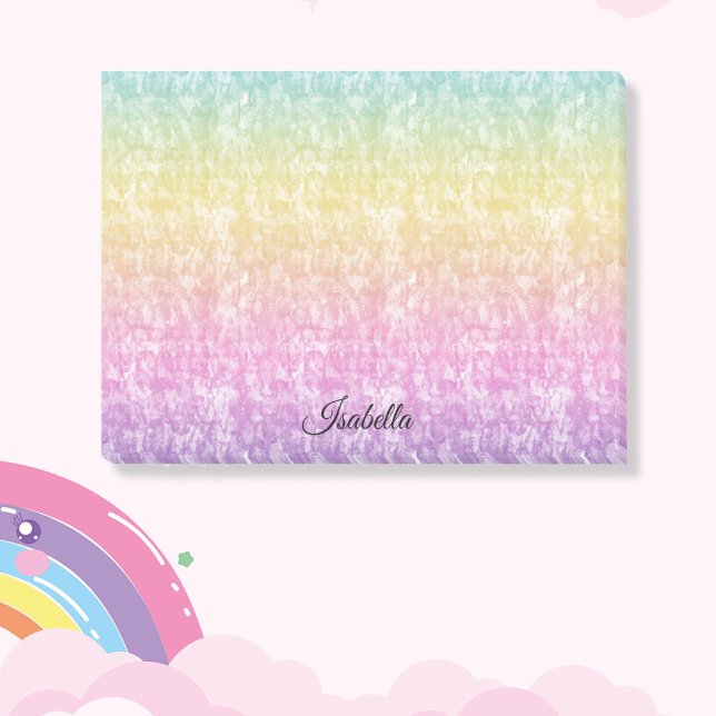 Pastel Rainbow with Name In Script Personalised Post-it Notes (Creator Uploaded)