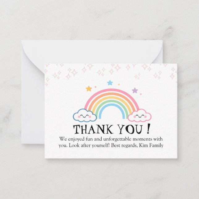 Pastel Rainbow with Smiling Clouds Thank You Card (Front)