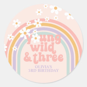 Pastel rainbow young Wild three 3rd birthday Classic Round Sticker