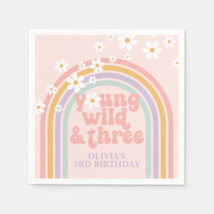 Pastel rainbow young Wild three 3rd birthday Napkin