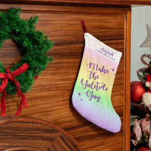 Pastel Rainbow Yuletide Pride Personalised Small Christmas Stocking