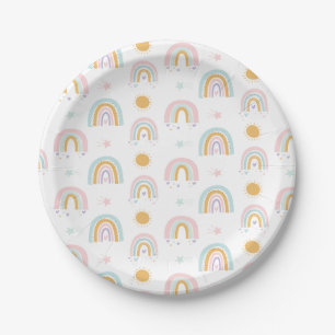 Pastel Rainbows and suns birthday party plates