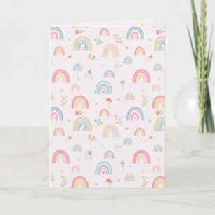 Pastel Rainbows Girly Wildflowers & Hearts Card