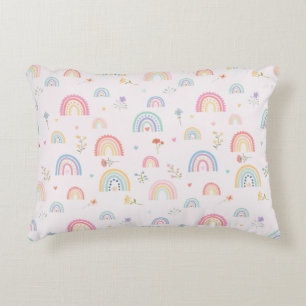 Pastel Rainbows Girly Wildflowers & Hearts Decorative Cushion