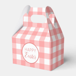Pastel Raspberry Red Happy Easter Plaid Pattern Favour Box