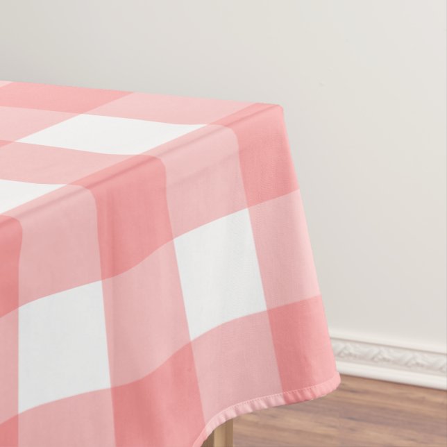 Pastel Raspberry Red Plaid Pattern Easter Tablecloth (In Situ)