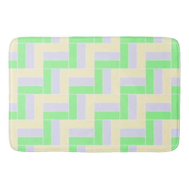 Pastel Rectangles Pattern White Dashed Lines Bath Mat (Front)