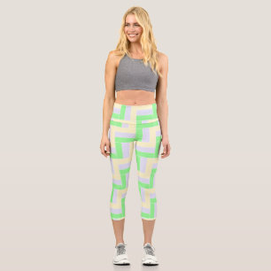 Pastel Rectangles Pattern White Dashed Lines Capri Leggings