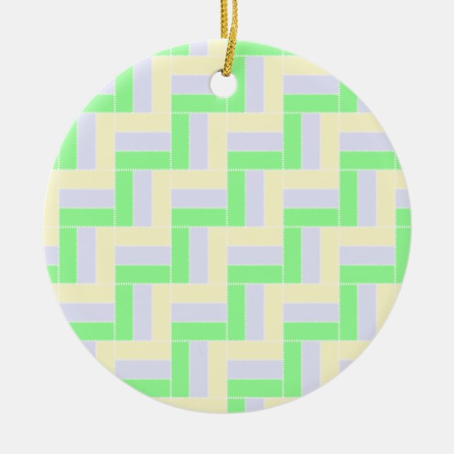 Pastel Rectangles Pattern White Dashed Lines Ceramic Ornament (Front)