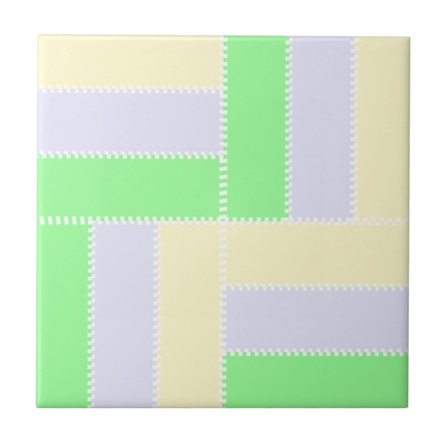 Pastel Rectangles Pattern White Dashed Lines Ceramic Tile (Front)