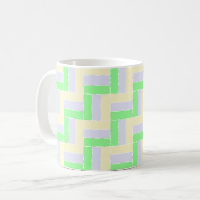Pastel Rectangles Pattern White Dashed Lines Coffee Mug (Front Left)