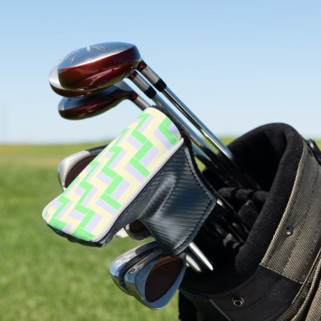 Pastel Rectangles Pattern White Dashed Lines Golf Head Cover (In Situ)