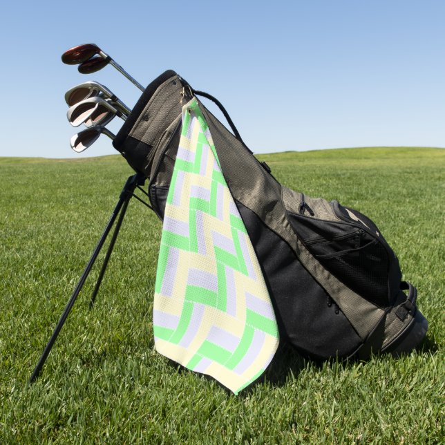 Pastel Rectangles Pattern White Dashed Lines Golf Towel (Green)