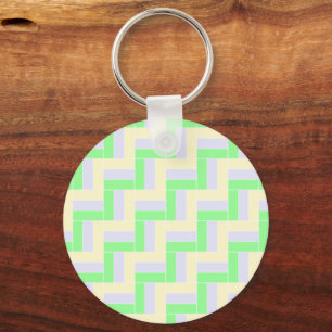 Pastel Rectangles Pattern White Dashed Lines Key Ring