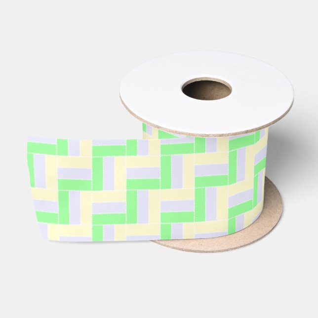 Pastel Rectangles Pattern White Dashed Lines Satin Ribbon (Spool)