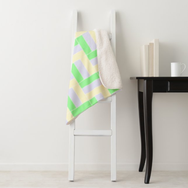 Pastel Rectangles Pattern White Dashed Lines Sherpa Blanket (In Situ)