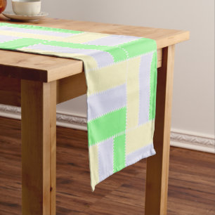 Pastel Rectangles Pattern White Dashed Lines Short Table Runner