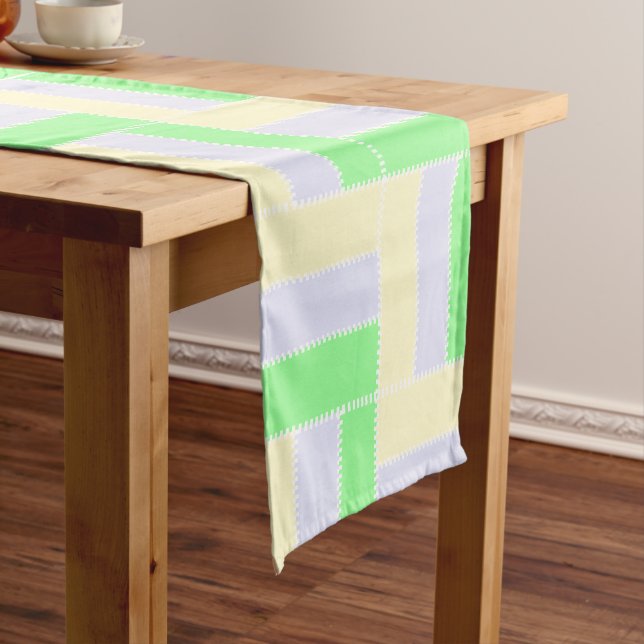 Pastel Rectangles Pattern White Dashed Lines Short Table Runner (In Situ)