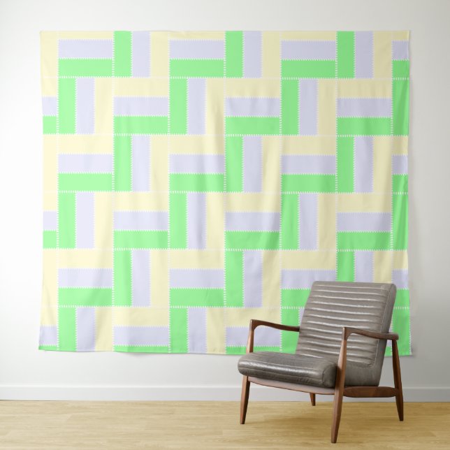 Pastel Rectangles Pattern White Dashed Lines Tapestry (In Situ (Horizontal))