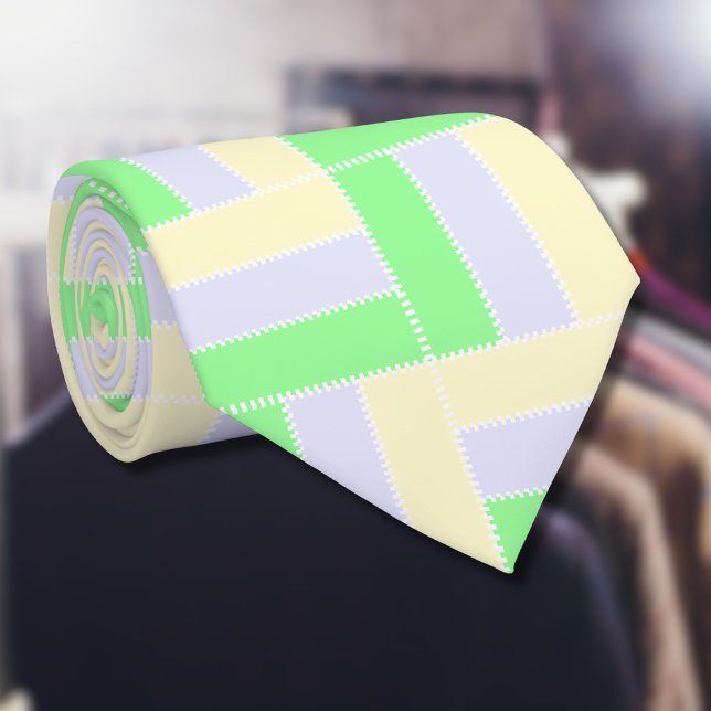 Pastel Rectangles Pattern White Dashed Lines Tie (Creator Uploaded)