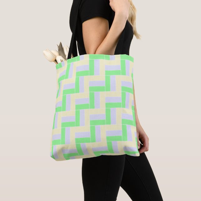 Pastel Rectangles Pattern White Dashed Lines Tote Bag (Close Up)