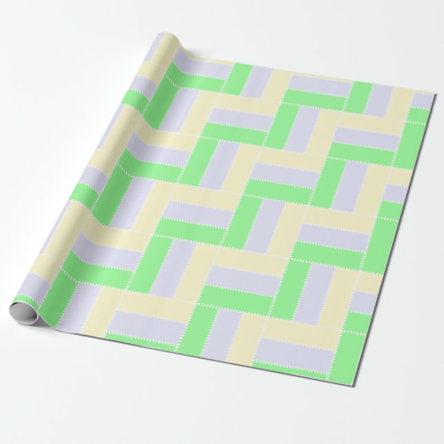 Pastel Rectangles Pattern White Dashed Lines Wrapping Paper (Unrolled)