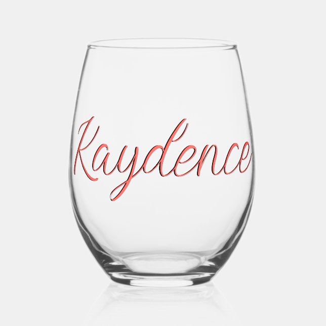 Pastel Red 3D Handwritten Elegant Name  Stemless Wine Glass (Front)