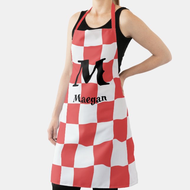 Pastel Red Checkered Pattern Background Apron (Insitu)