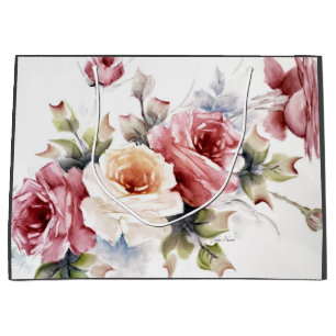 Pastel Red & Cream Roses Gift Bag
