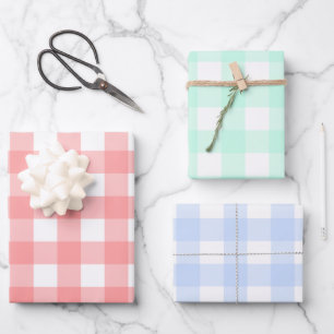 Pastel Red, Green & Blue Easter Plaid Pattern Wrapping Paper Sheet