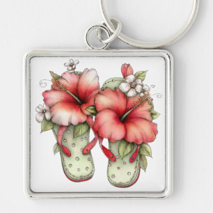 PASTEL RED & GREEN SUMMER FLIP FLOPS KEY RING