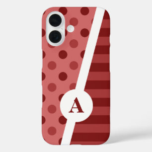 Pastel Red Polka Dot and Stripe Pattern iPhone 16 Case