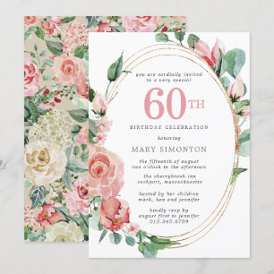 Pastel Red Rose Floral 60th Birthday Party Invitation
