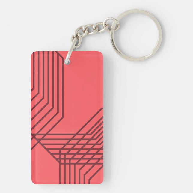 Pastel Red, simple, modern, geometric design Key Ring (Back)