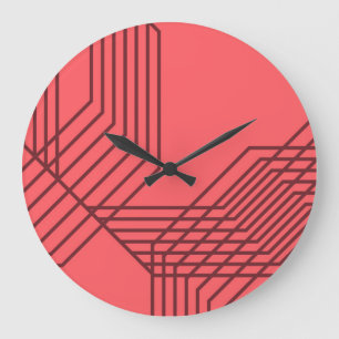 Pastel Red, simple, modern, geometric design Large Clock