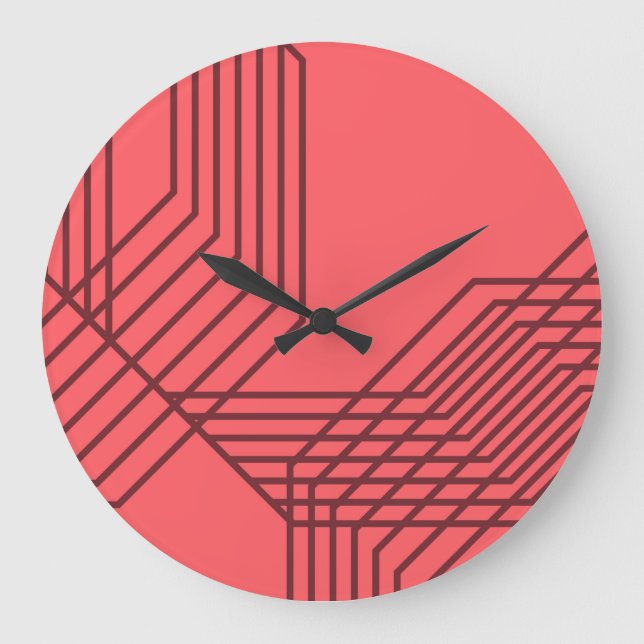 Pastel Red, simple, modern, geometric design Large Clock (Front)