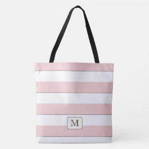 Pastel Red Stripes on any Colour Custom monogram Tote Bag