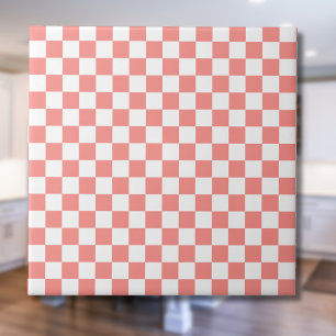 Pastel Red White Chequered Chequerboard Vintage Ceramic Tile
