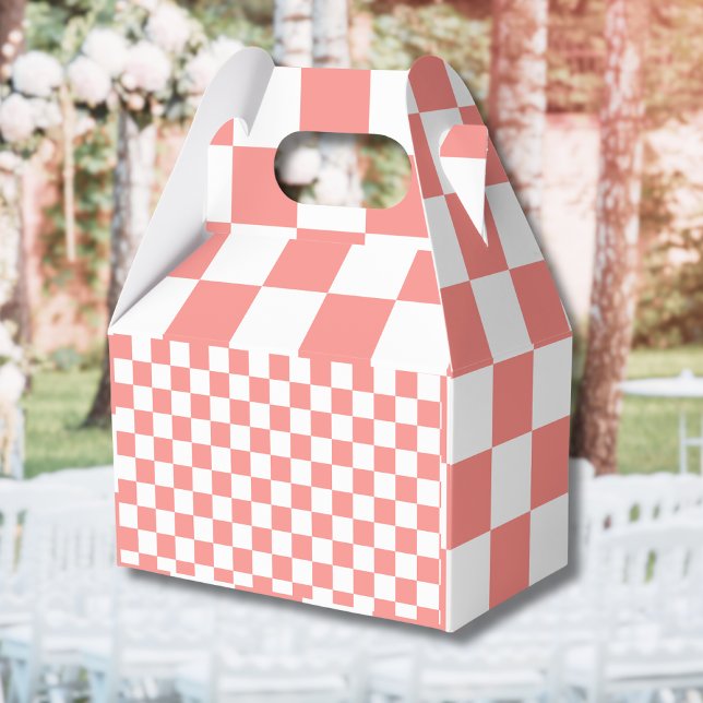 Pastel Red White Chequered Chequerboard Vintage Favour Box (Creator Uploaded)
