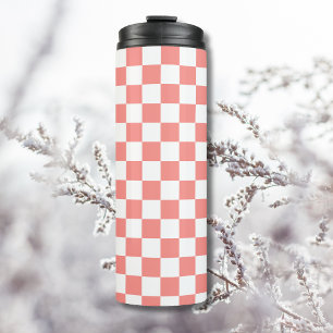 Pastel Red White Chequered Chequerboard Vintage Thermal Tumbler