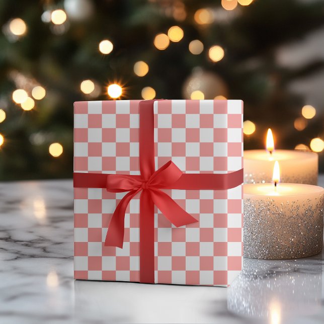 Pastel Red White Chequered Chequerboard Vintage Wrapping Paper (Creator Uploaded)