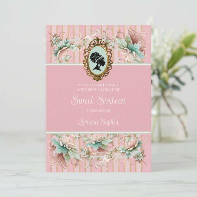 Pastel Regency Era Sweet Sixteen Invitation (Standing Front)