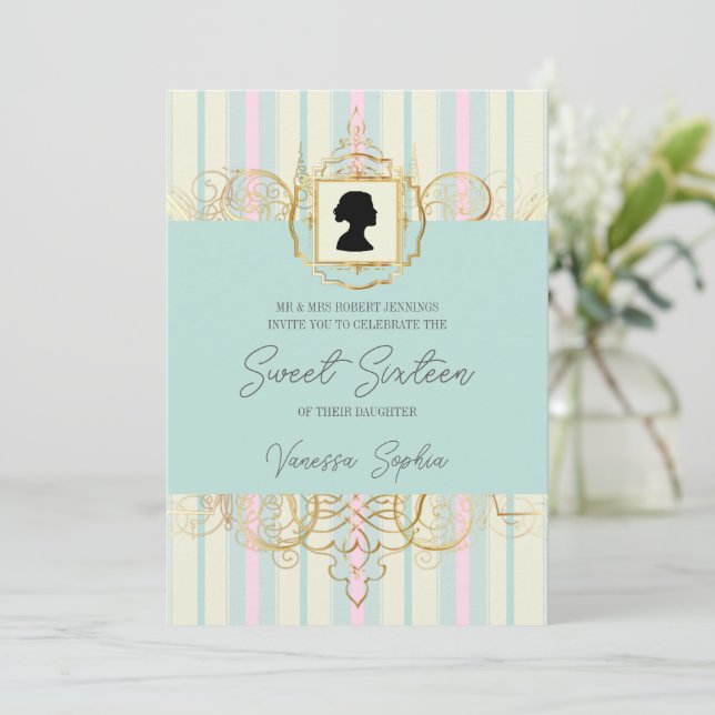Pastel Regency Sweet Sixteen Invitation (Standing Front)