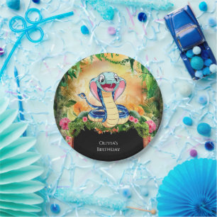 Pastel Reptiles Snake Birthday Paper Plate