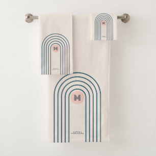 Pastel Retro Abstract Geometric Lines Arches Bath Towel Set