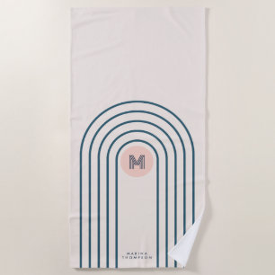 Pastel Retro Abstract Geometric Lines Arches  Beach Towel